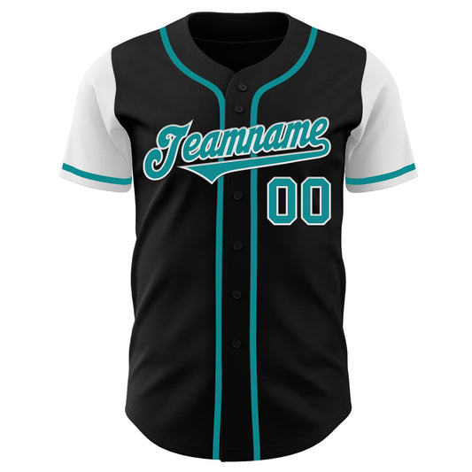 Custom Black Teal-White Authentic Two Tone Baseball Jersey - Sky-Custom