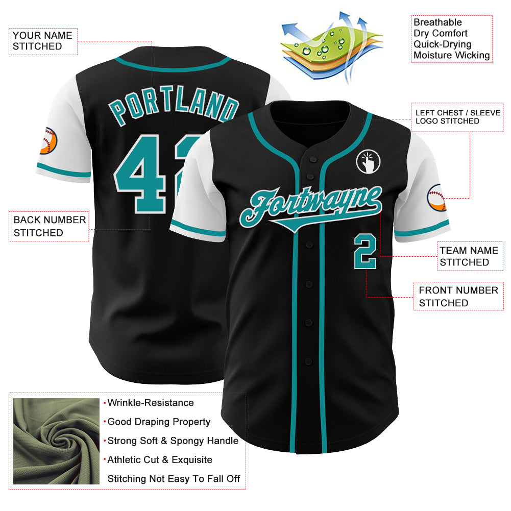 Custom Black Teal-White Authentic Two Tone Baseball Jersey - Sky-Custom