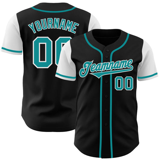 Custom Black Teal-White Authentic Two Tone Baseball Jersey - Sky-Custom