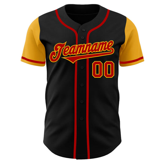 Custom Black Red-Gold Authentic Two Tone Baseball Jersey - Sky-Custom