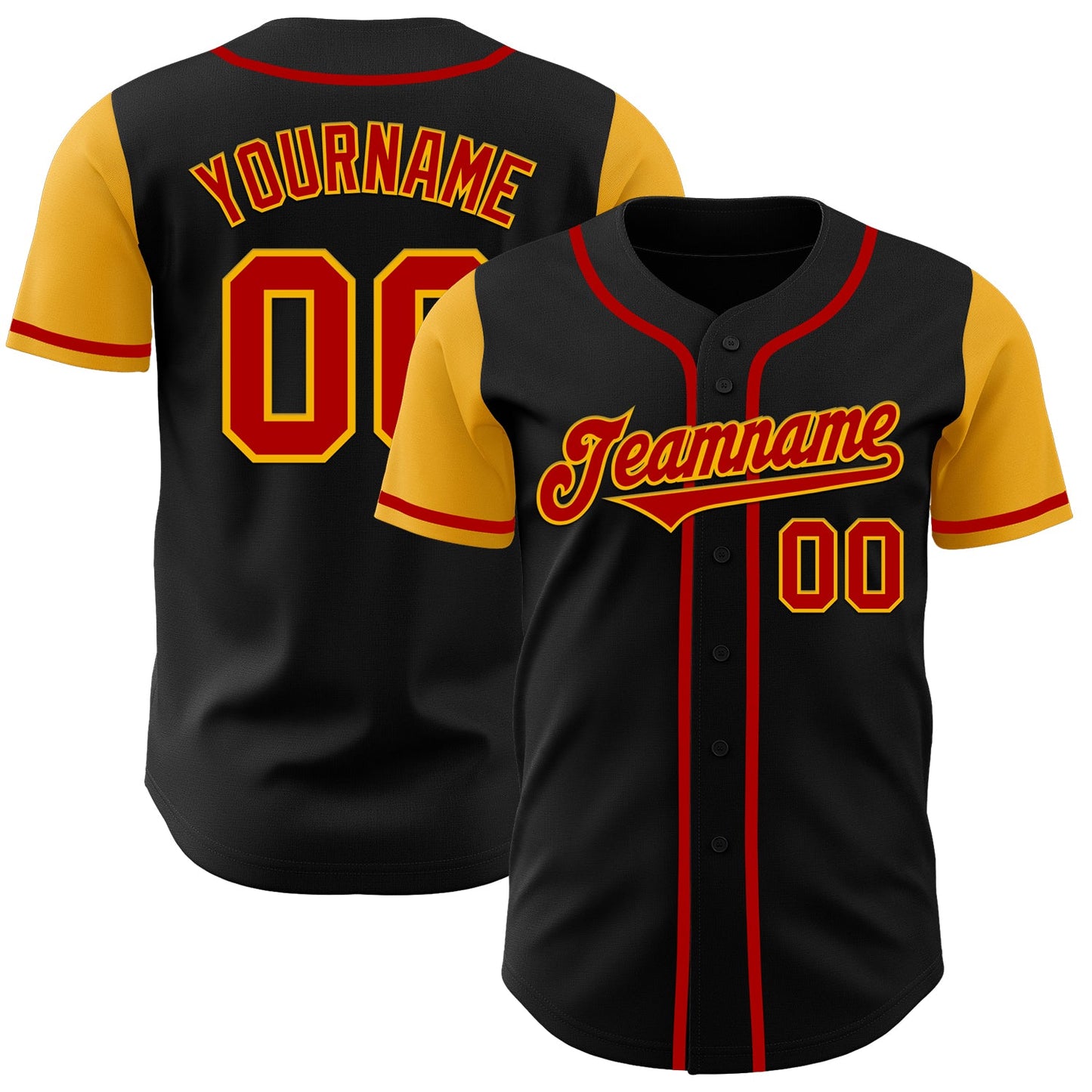 Custom Black Red-Gold Authentic Two Tone Baseball Jersey - Sky-Custom