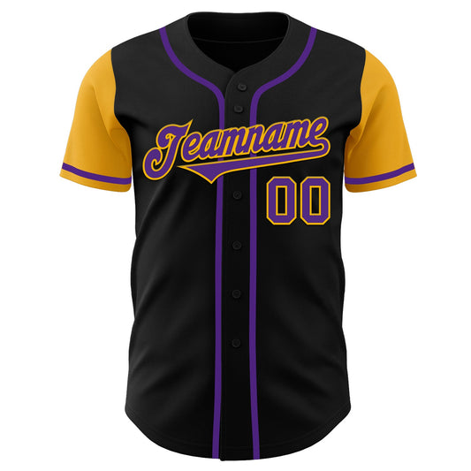 Custom Black Purple-Gold Authentic Two Tone Baseball Jersey - Sky-Custom