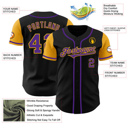 Custom Black Purple-Gold Authentic Two Tone Baseball Jersey - Sky-Custom