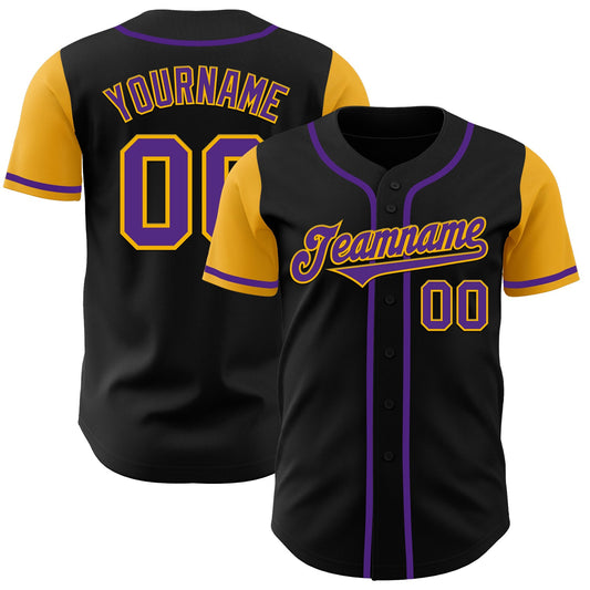 Custom Black Purple-Gold Authentic Two Tone Baseball Jersey - Sky-Custom
