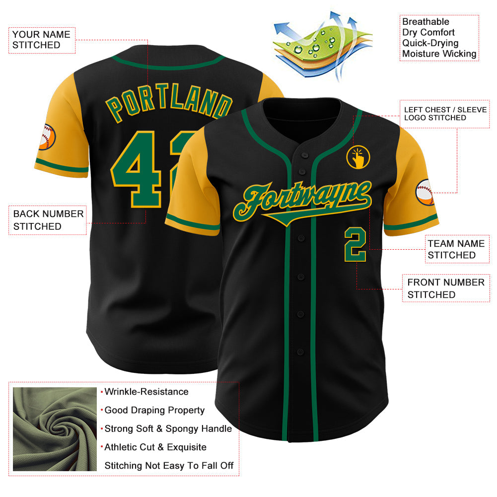 Custom Black Kelly Green-Gold Authentic Two Tone Baseball Jersey - Sky-Custom