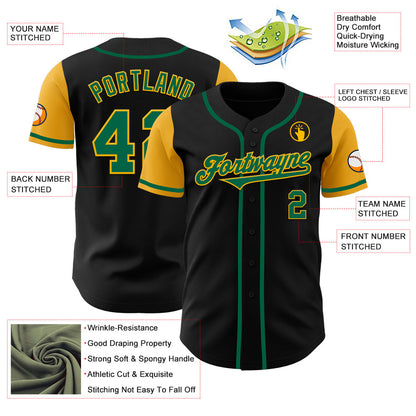 Custom Black Kelly Green-Gold Authentic Two Tone Baseball Jersey - Sky-Custom