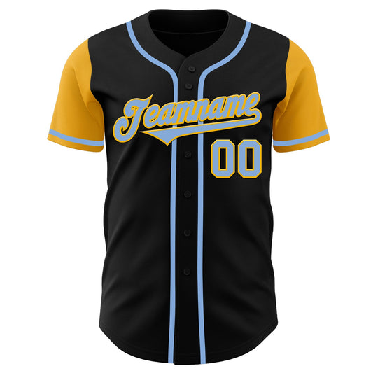 Custom Black Light Blue-Gold Authentic Two Tone Baseball Jersey - Sky-Custom
