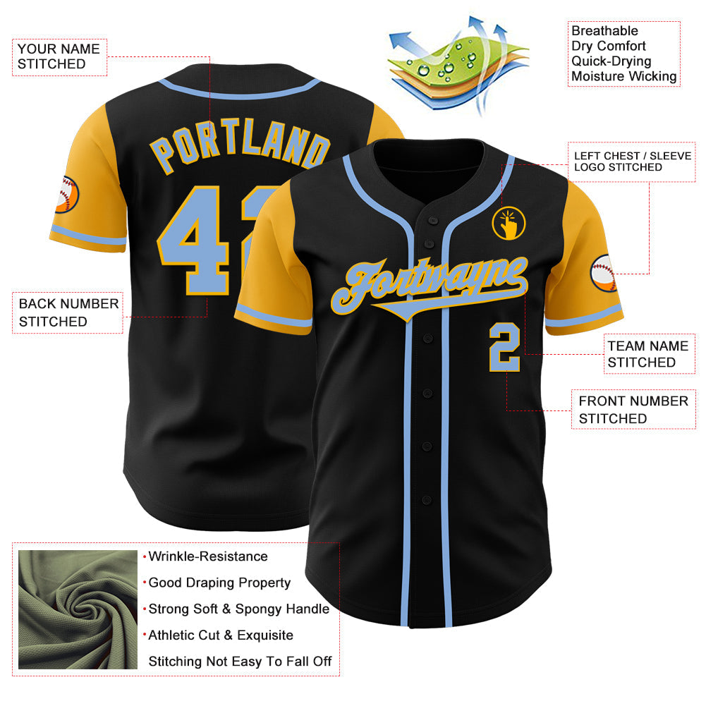 Custom Black Light Blue-Gold Authentic Two Tone Baseball Jersey - Sky-Custom