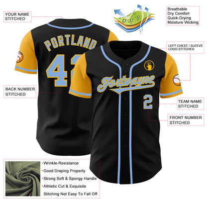 Custom Black Light Blue-Gold Authentic Two Tone Baseball Jersey - Sky-Custom