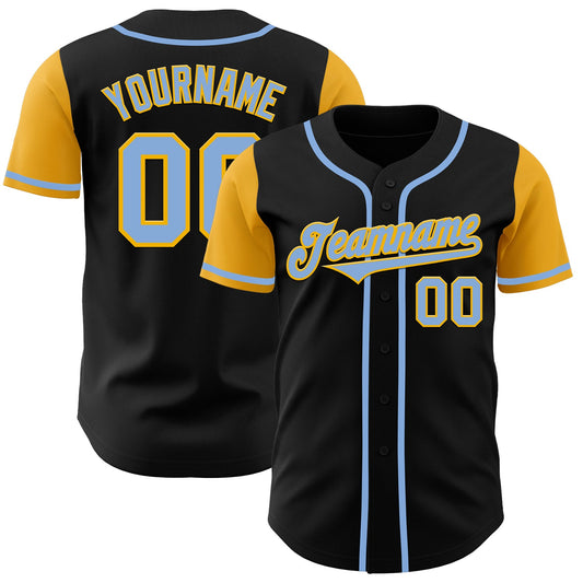 Custom Black Light Blue-Gold Authentic Two Tone Baseball Jersey - Sky-Custom