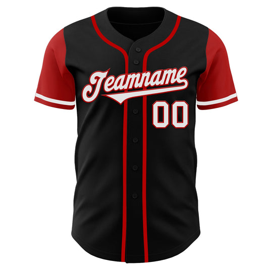 Custom Black White-Red Authentic Two Tone Baseball Jersey - Sky-Custom