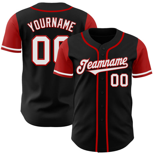 Custom Black White-Red Authentic Two Tone Baseball Jersey - Sky-Custom
