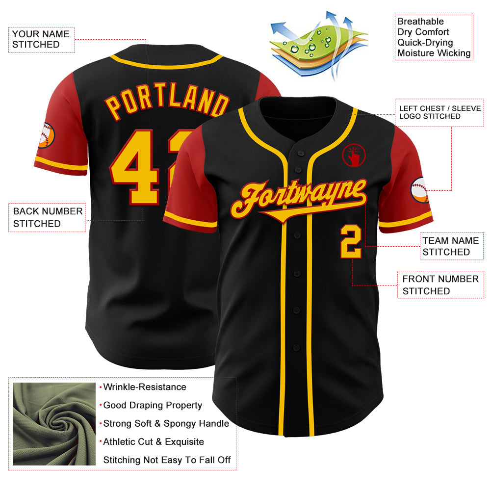 Custom Black Gold-Red Authentic Two Tone Baseball Jersey - Sky-Custom
