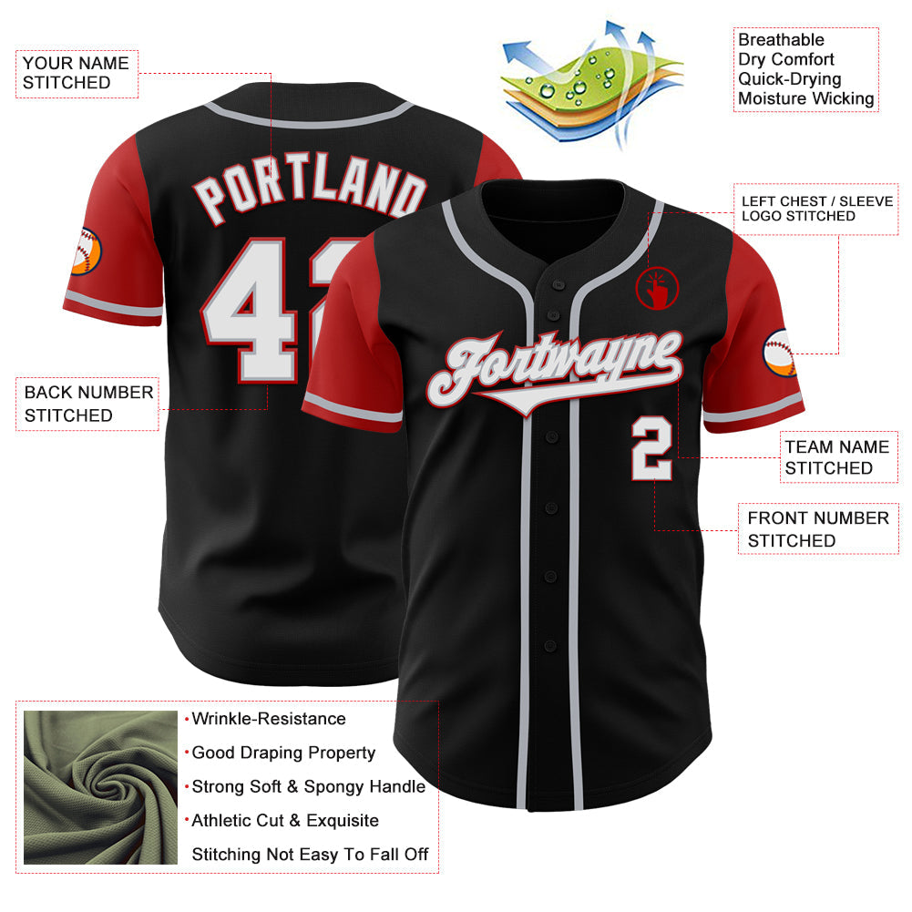 Custom Black White-Red Authentic Two Tone Baseball Jersey - Sky-Custom