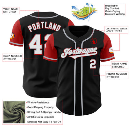 Custom Black White-Red Authentic Two Tone Baseball Jersey - Sky-Custom