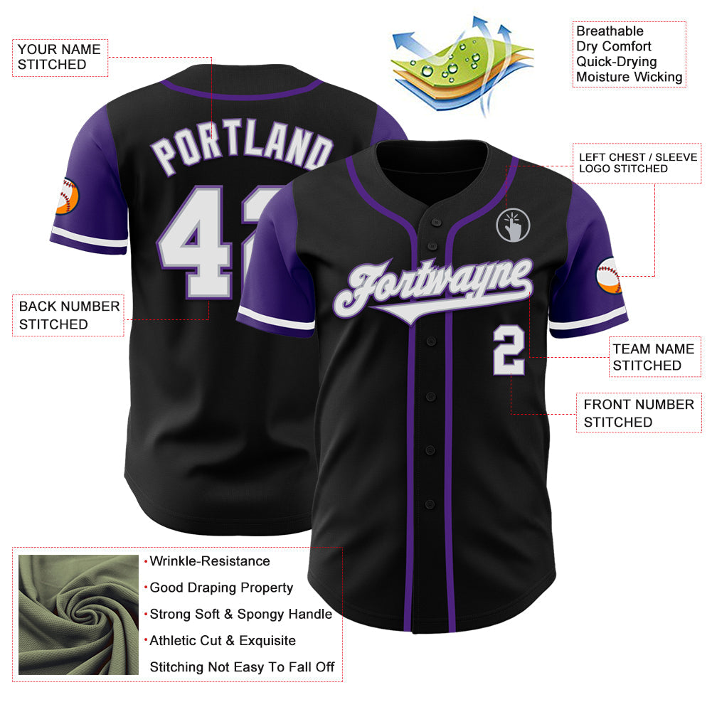 Custom Black White-Purple Authentic Two Tone Baseball Jersey - Sky-Custom