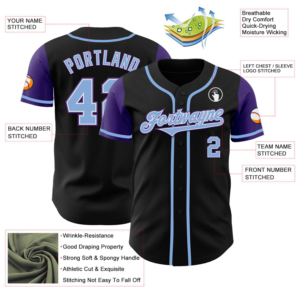 Custom Black Light Blue-Purple Authentic Two Tone Baseball Jersey - Sky-Custom