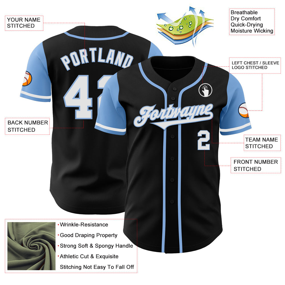 Custom Black White-Light Blue Authentic Two Tone Baseball Jersey - Sky-Custom