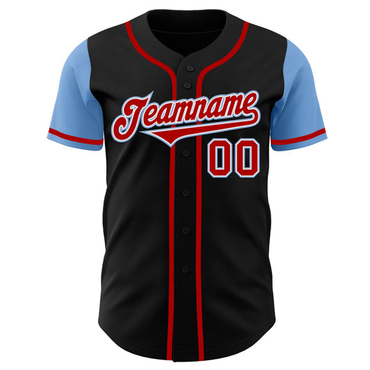 Custom Black Red-Light Blue Authentic Two Tone Baseball Jersey - Sky-Custom