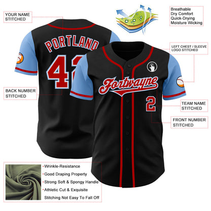 Custom Black Red-Light Blue Authentic Two Tone Baseball Jersey - Sky-Custom