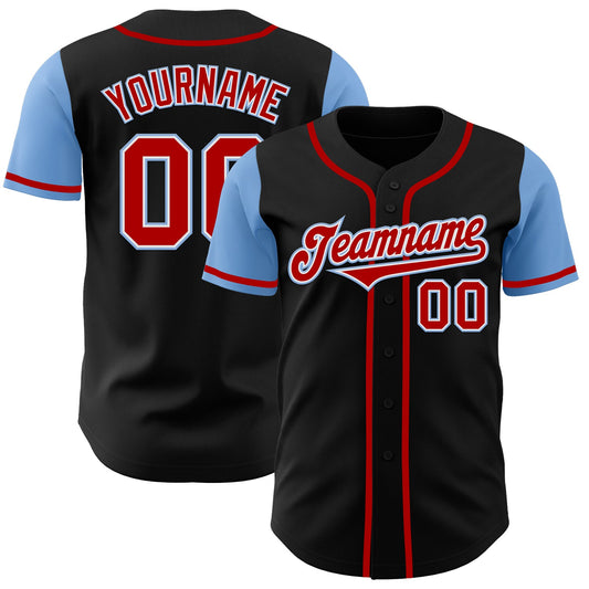 Custom Black Red-Light Blue Authentic Two Tone Baseball Jersey - Sky-Custom