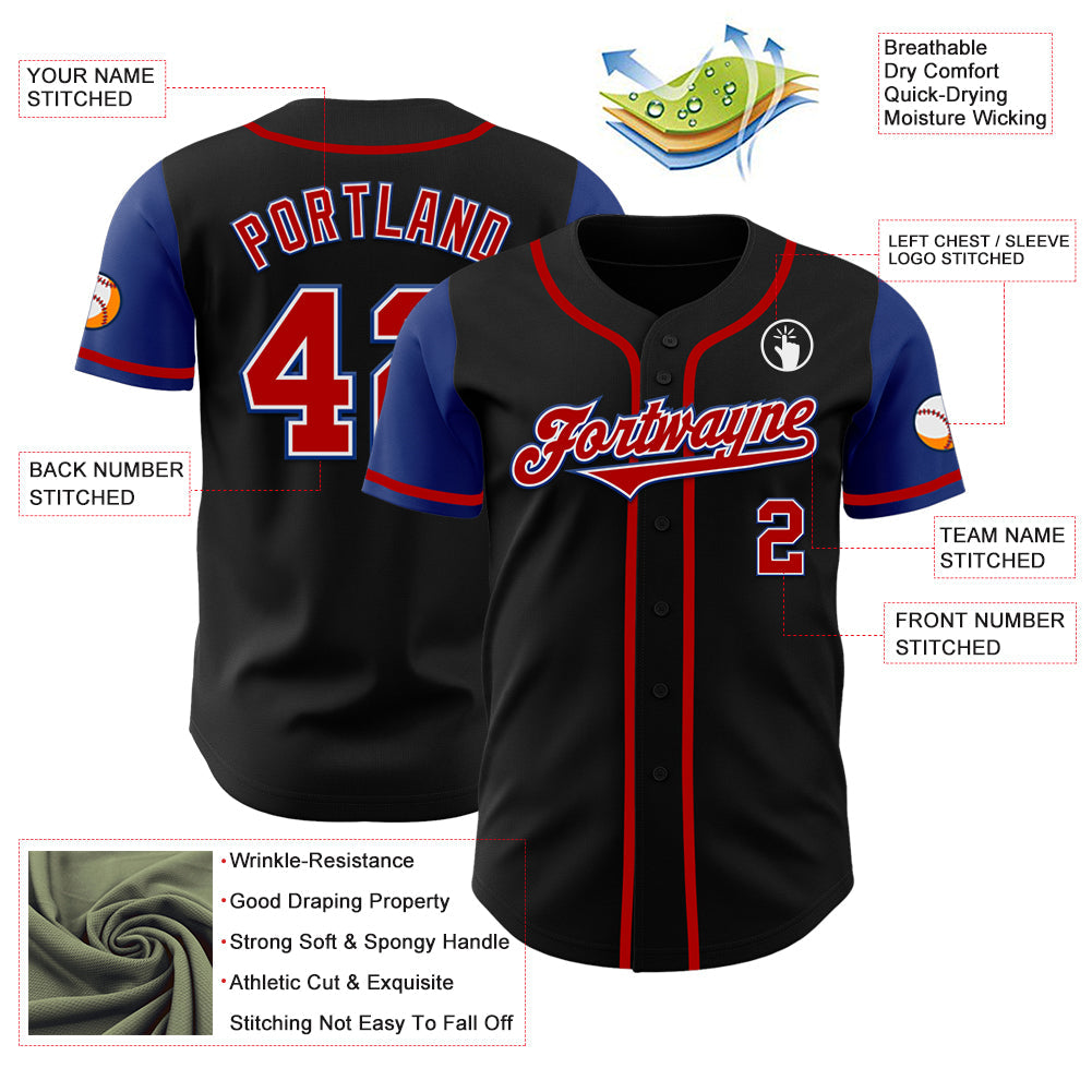 Custom Black Red-Royal Authentic Two Tone Baseball Jersey - Sky-Custom