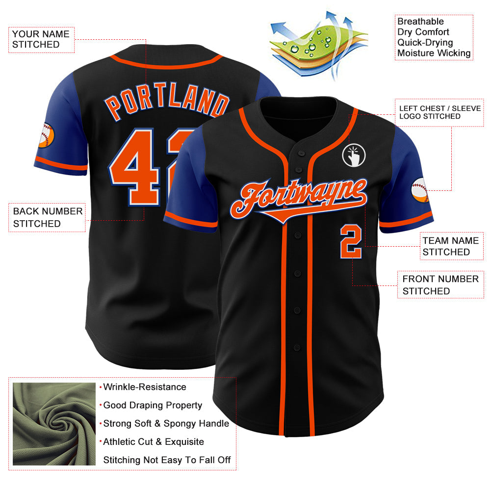 Custom Black Orange-Royal Authentic Two Tone Baseball Jersey - Sky-Custom