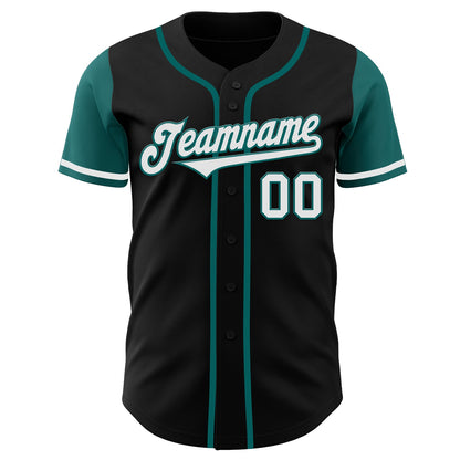 Custom Black White-Teal Authentic Two Tone Baseball Jersey - Sky-Custom