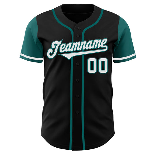 Custom Black White-Teal Authentic Two Tone Baseball Jersey - Sky-Custom