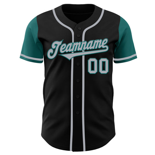 Custom Black Gray-Teal Authentic Two Tone Baseball Jersey - Sky-Custom