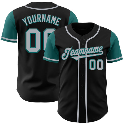 Custom Black Gray-Teal Authentic Two Tone Baseball Jersey - Sky-Custom