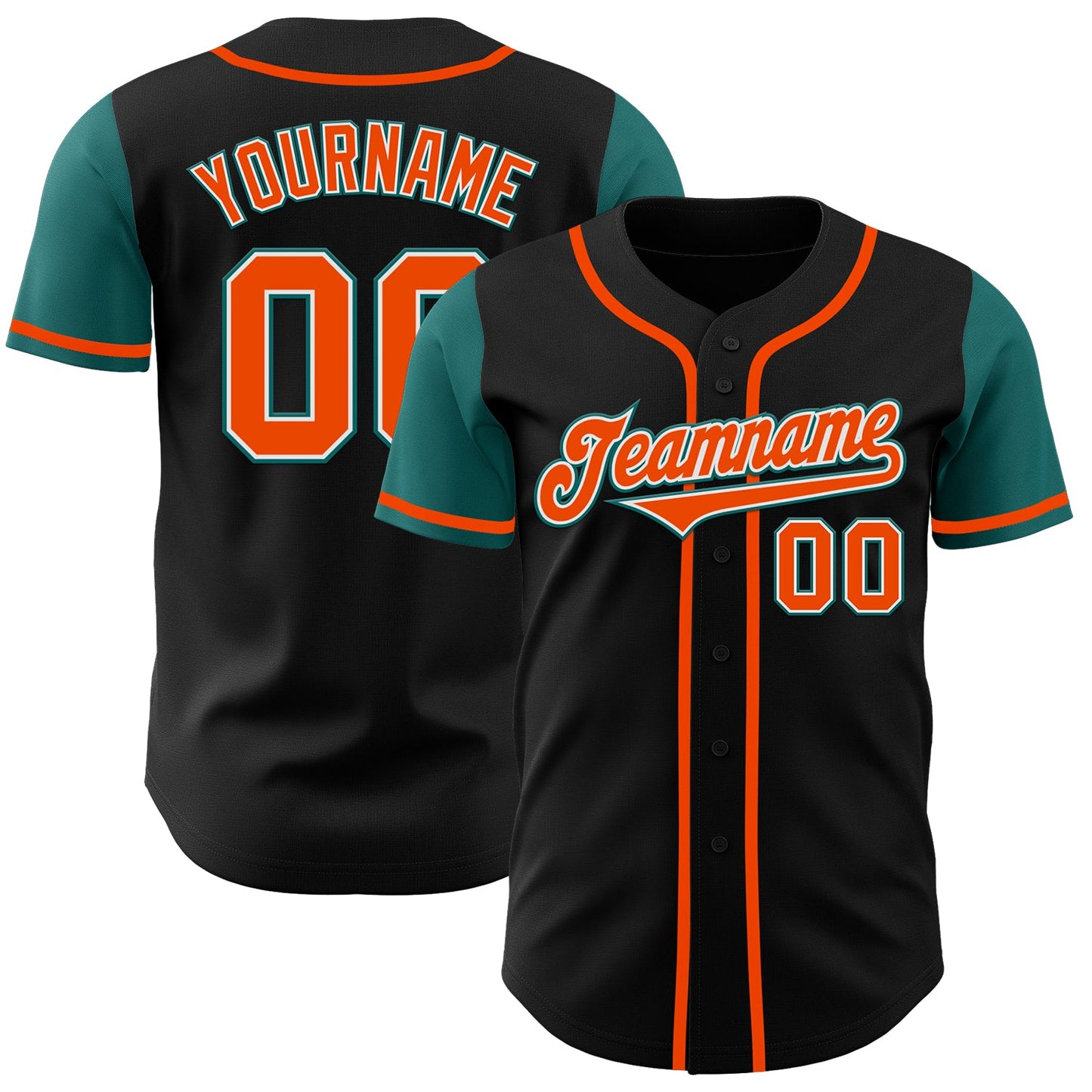 Custom Black Orange-Teal Authentic Two Tone Baseball Jersey - Sky-Custom