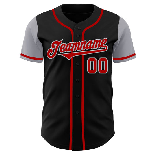 Custom Black Red-Gray Authentic Two Tone Baseball Jersey - Sky-Custom