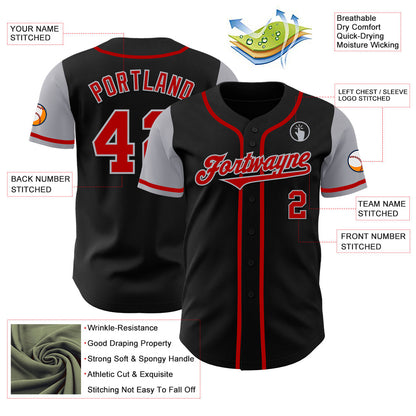 Custom Black Red-Gray Authentic Two Tone Baseball Jersey - Sky-Custom