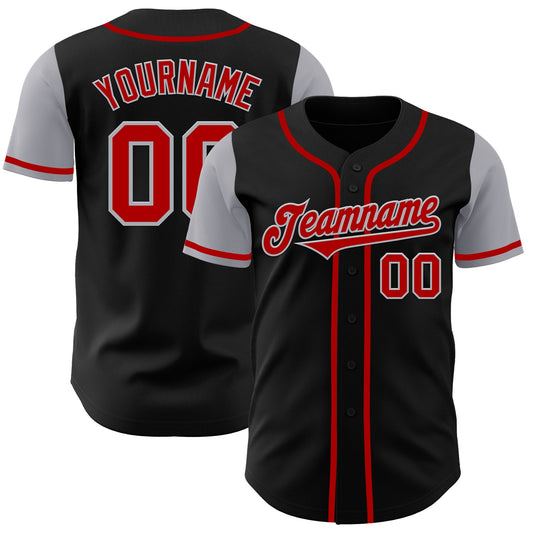 Custom Black Red-Gray Authentic Two Tone Baseball Jersey - Sky-Custom