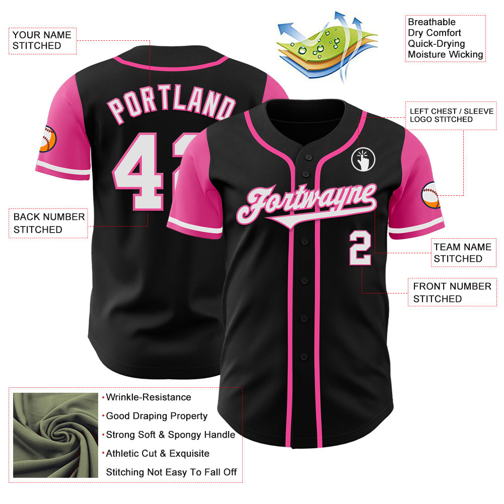 Custom Black White-Pink Authentic Two Tone Baseball Jersey - Sky-Custom