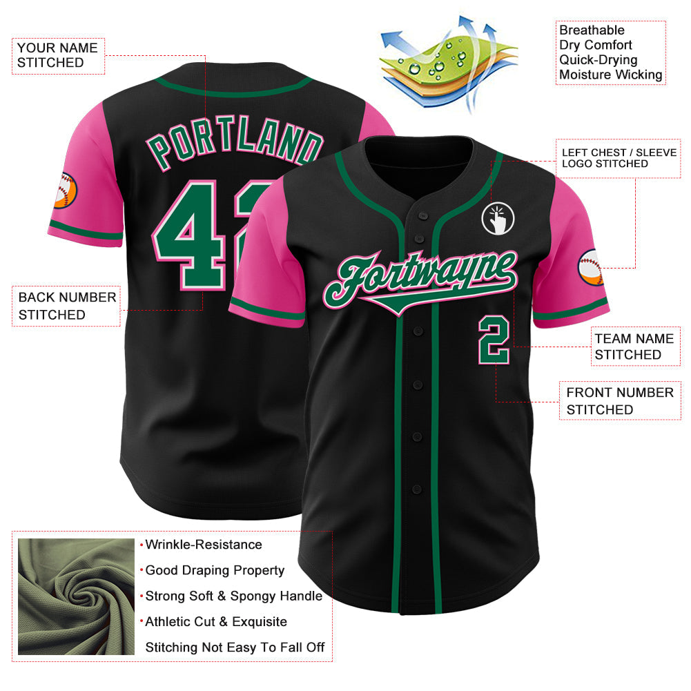 Custom Black Kelly Green-Pink Authentic Two Tone Baseball Jersey - Sky-Custom