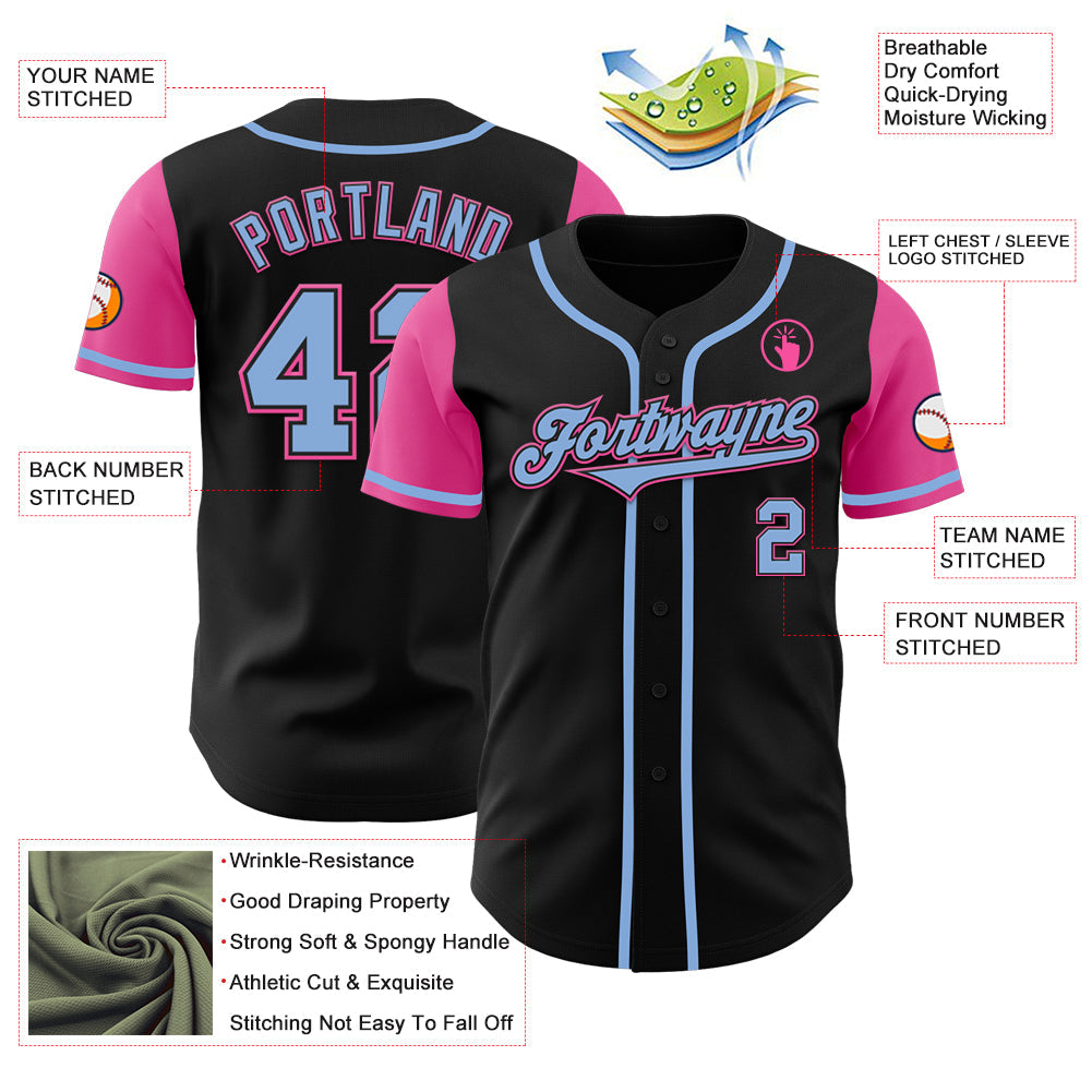 Custom Black Light Blue-Pink Authentic Two Tone Baseball Jersey - Sky-Custom
