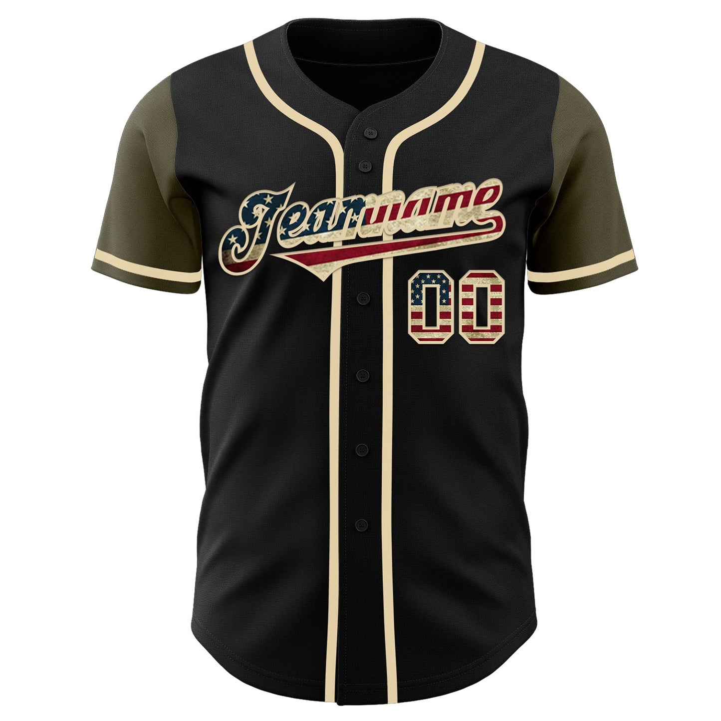 Custom Black Vintage USA Flag-Olive Authentic Two Tone Baseball Jersey - Sky-Custom