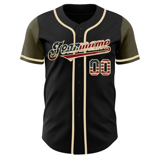 Custom Black Vintage USA Flag-Olive Authentic Two Tone Baseball Jersey - Sky-Custom