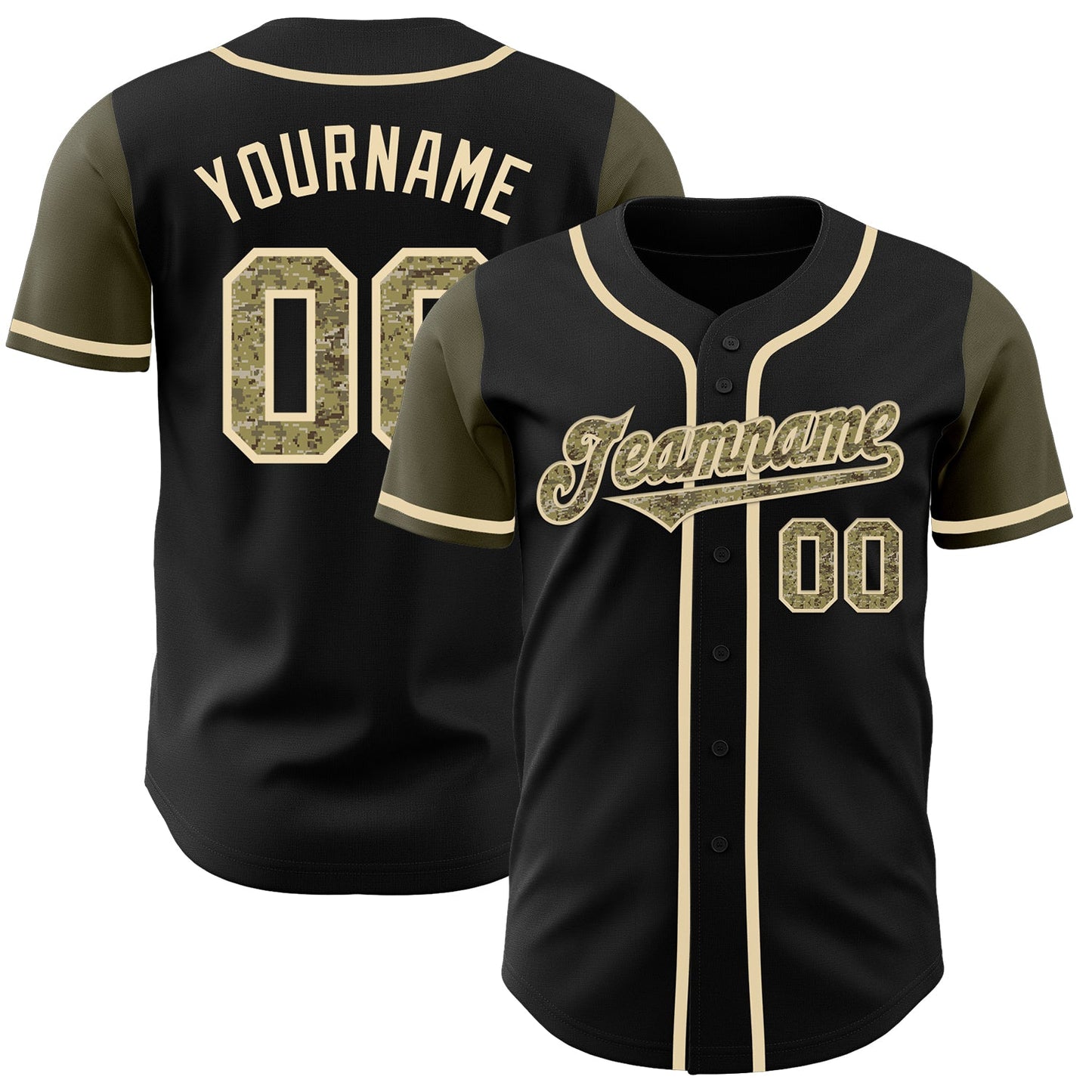 Custom Black Camo-Olive Authentic Two Tone Baseball Jersey - Sky-Custom