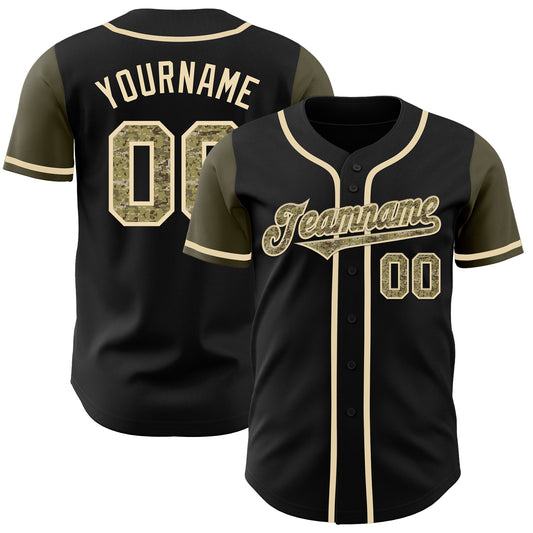 Custom Black Camo-Olive Authentic Two Tone Baseball Jersey - Sky-Custom