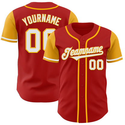 Custom Red White-Gold Authentic Two Tone Baseball Jersey - Sky-Custom