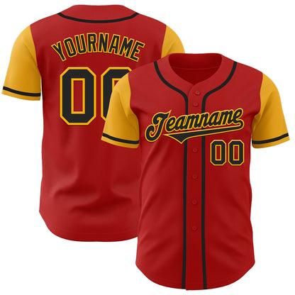 Custom Red Black-Gold Authentic Two Tone Baseball Jersey - Sky-Custom