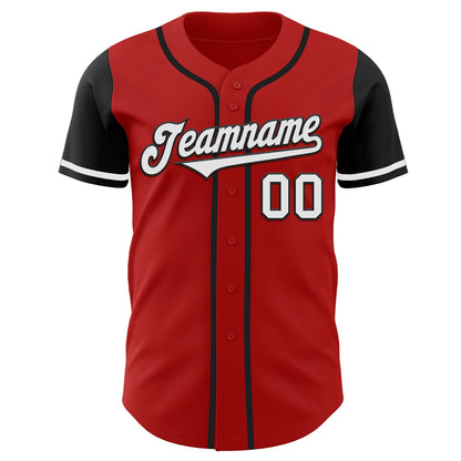 Custom Red White-Black Authentic Two Tone Baseball Jersey - Sky-Custom