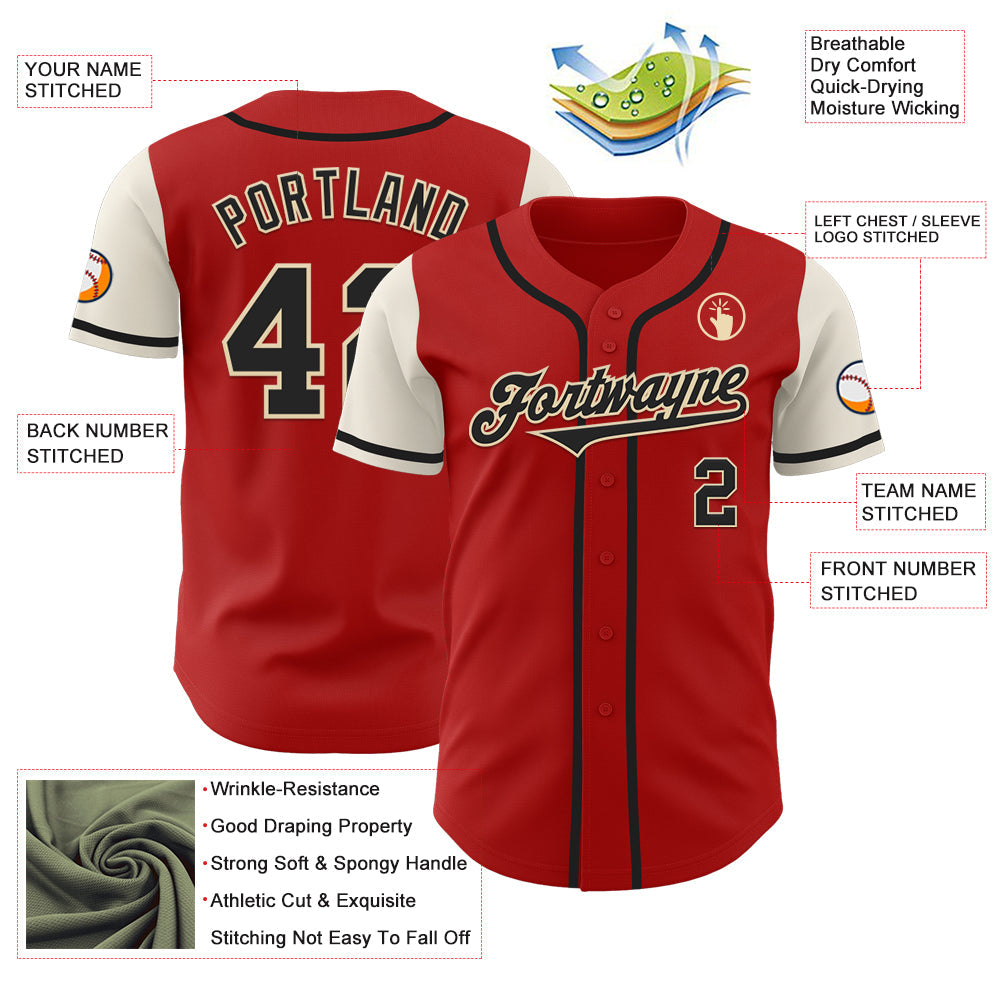 Custom Red Black-Cream Authentic Two Tone Baseball Jersey - Sky-Custom