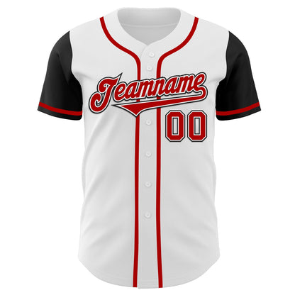 Custom White Red-Black Authentic Two Tone Baseball Jersey - Sky-Custom