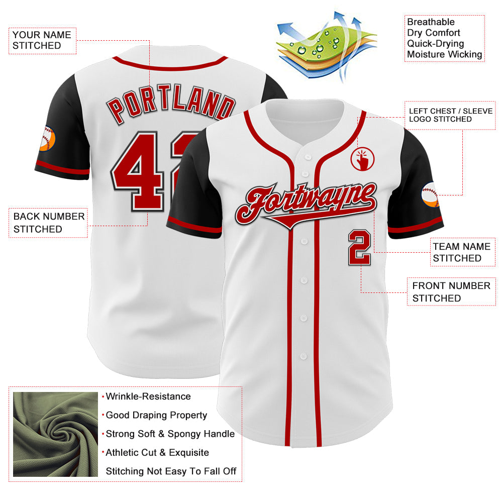 Custom White Red-Black Authentic Two Tone Baseball Jersey - Sky-Custom