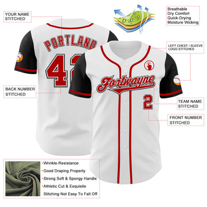 Custom White Red-Black Authentic Two Tone Baseball Jersey - Sky-Custom