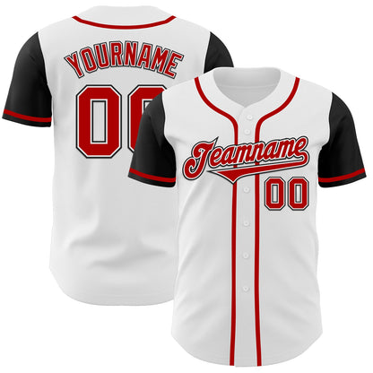 Custom White Red-Black Authentic Two Tone Baseball Jersey - Sky-Custom